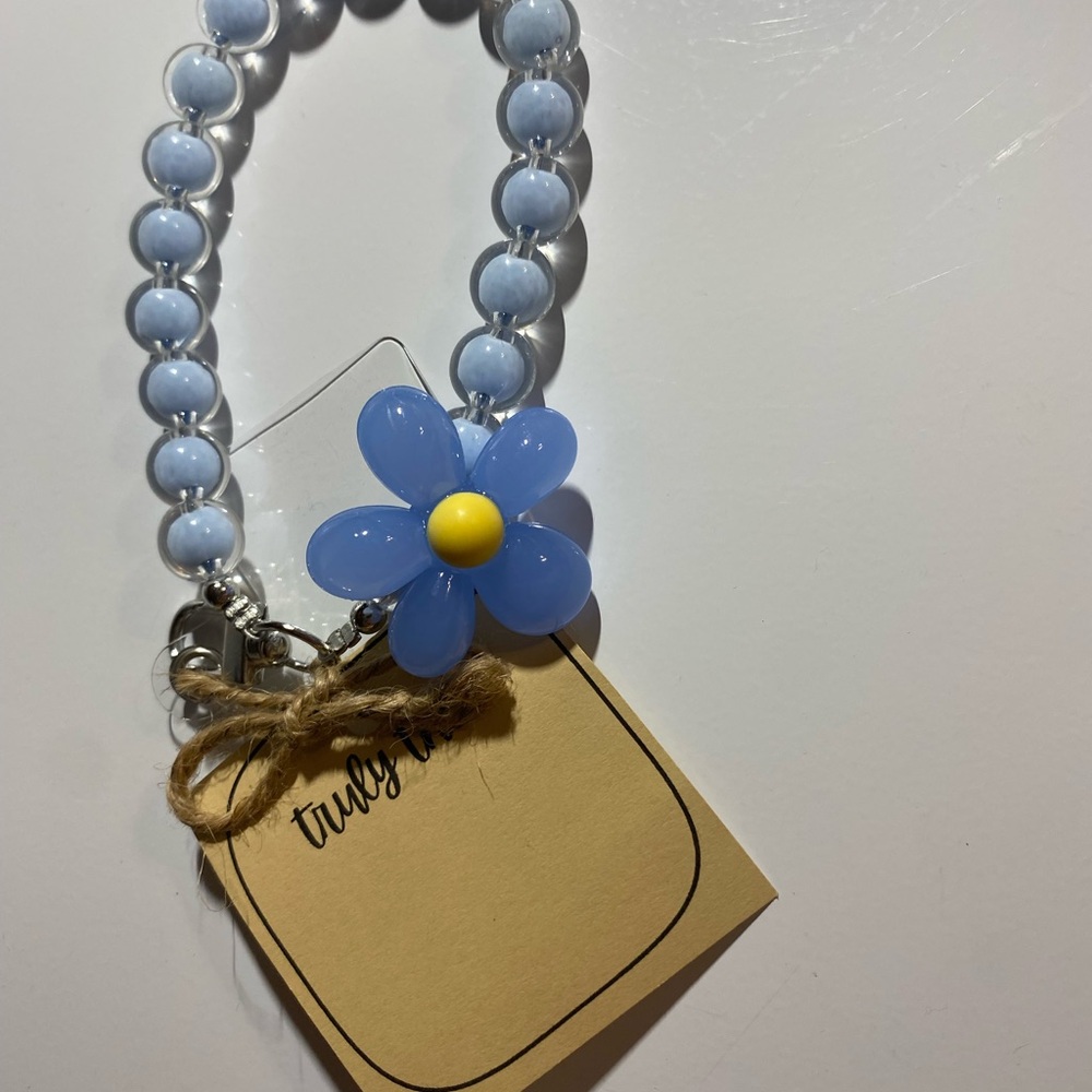 Blue and Yellow Phone Charm with with Flower